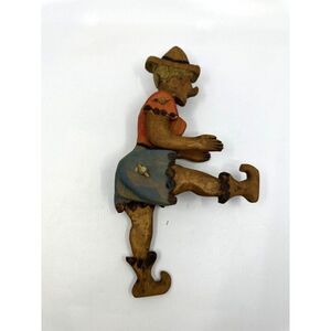 Vintage Girl Puppet Hand Carved And Painted Wooden Toy 7 Inches Sitting Size